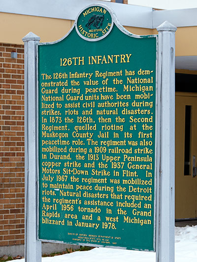 Michigan Historical Marker dedicated to the 126th Infantry, descended from the 3rd Michigan Infantry. Photo ©2015 Look Around You Ventures LLC.